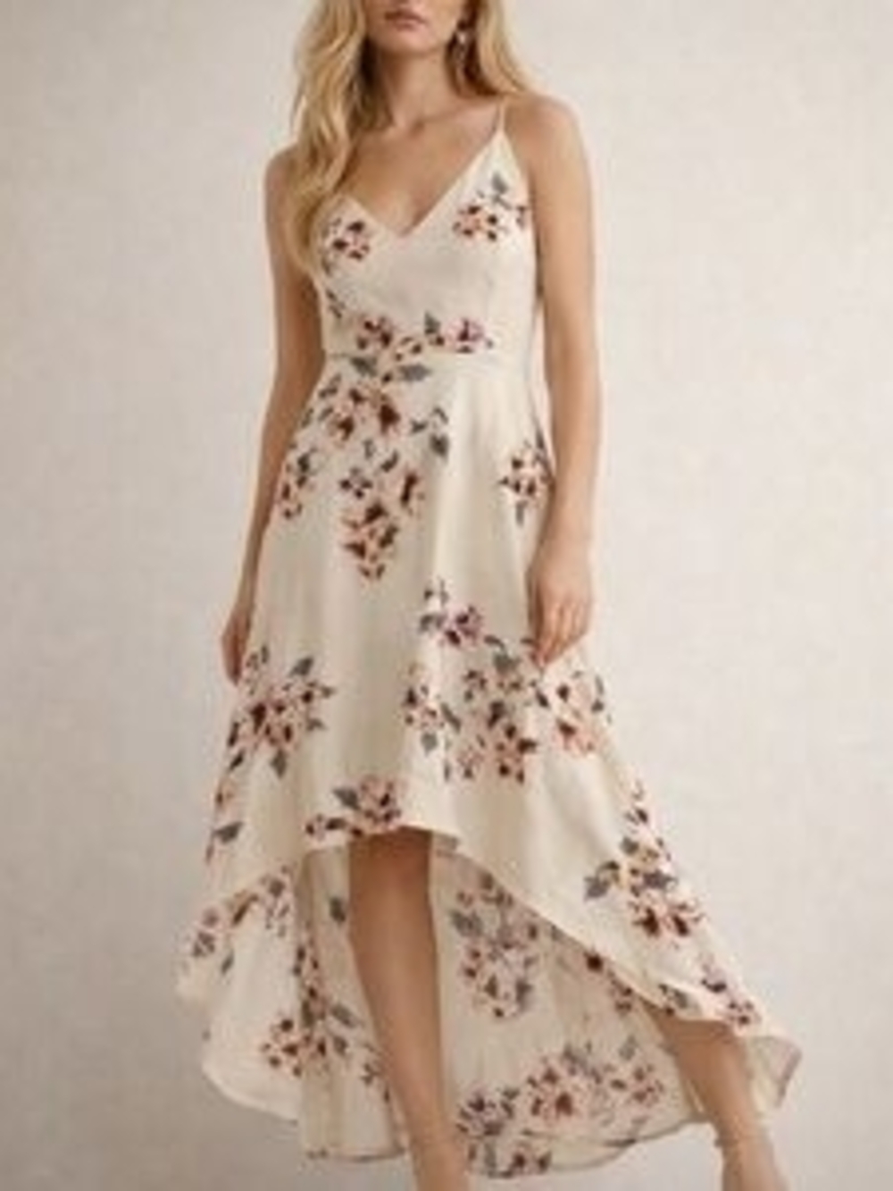 Dynamite Cream Floral High-Low Spaghetti Strap Dress